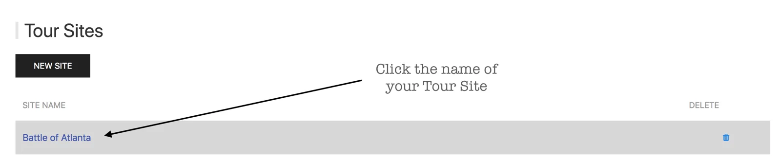Click on Tour Site