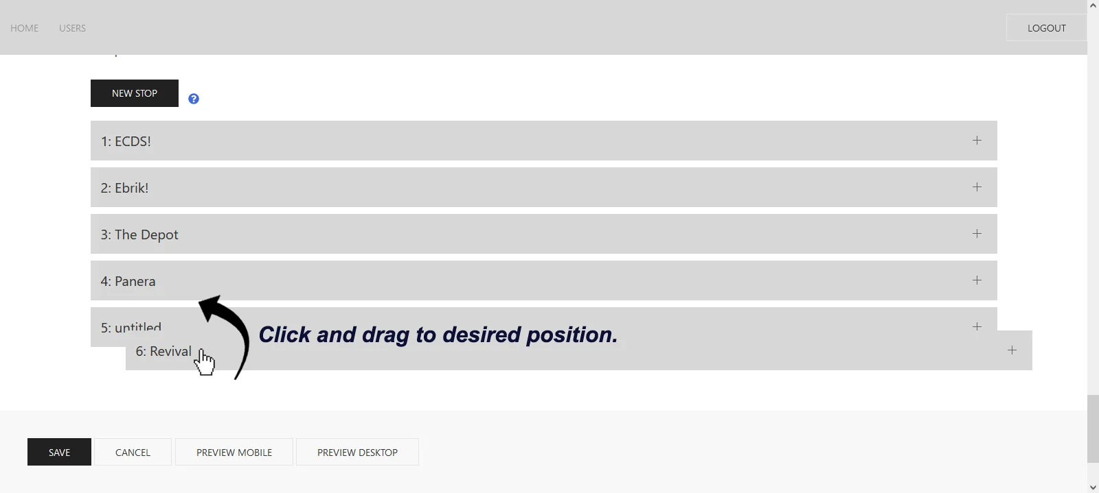 Reordering a stop